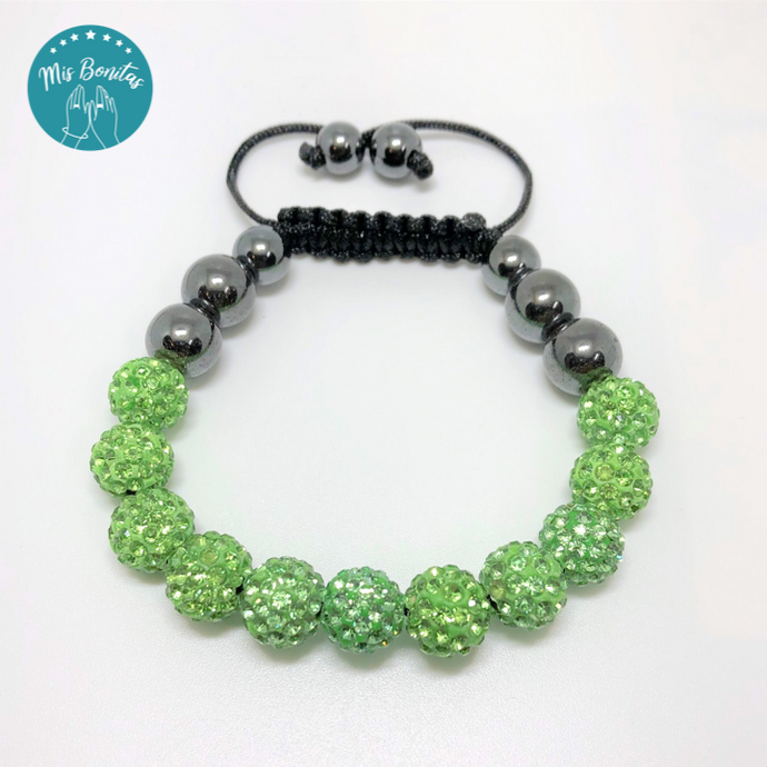 Green Czech Rhinestones Crystals Disco Paved Bead Bracelet
