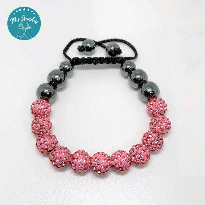 Light Pink Czech Rhinestones Crystals Disco Paved Bead Bracelet