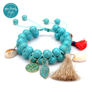 Handmade Woven Natural Turquoise Stone Bracelet (Turquoise)