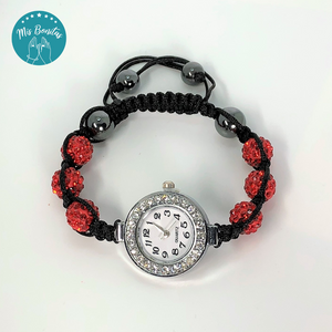 Red Czech Rhinestones Crystals Disco Paved Bead Watch