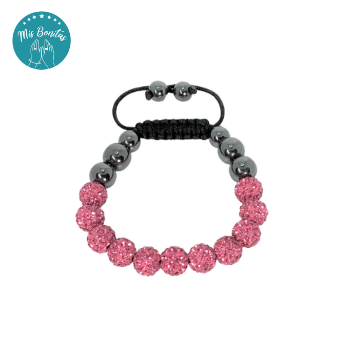 Dark Pink Czech Rhinestones Crystals Disco Paved Bead Bracelet