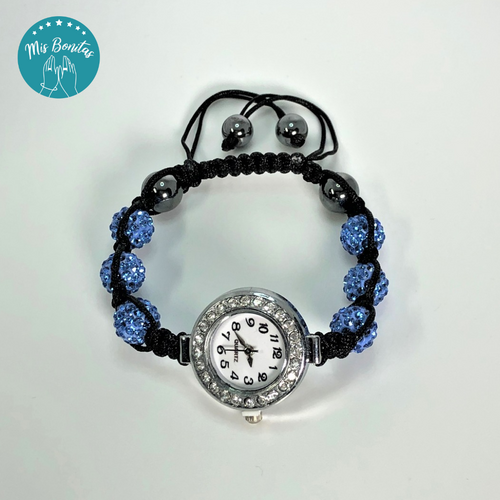 Light Blue Czech Rhinestones Crystals Disco Paved Bead Watch