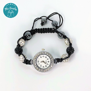 Black and White Czech Rhinestones Crystals Disco Paved Bead Watch