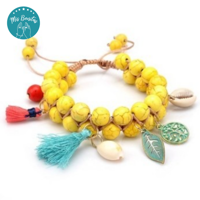 Handmade Woven Natural Turquoise Stone Bracelet (Yellow)