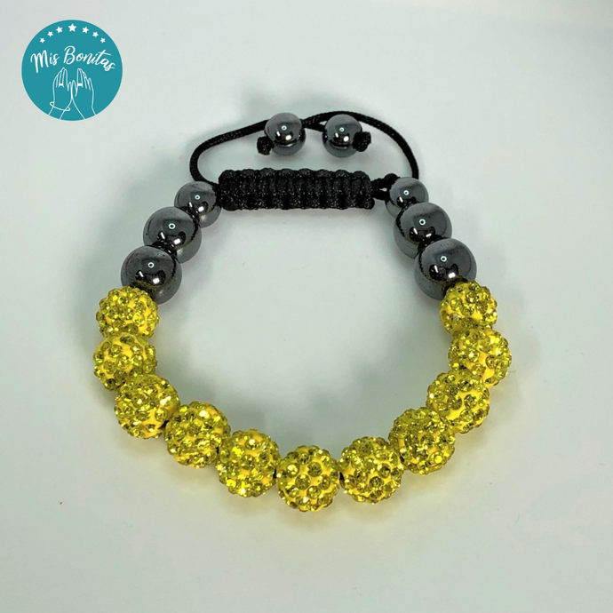 Yellow Czech Rhinestones Crystals Disco Paved Bead Bracelet