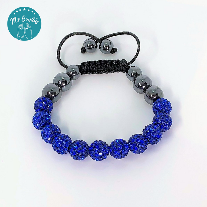 Dark Blue Czech Rhinestones Crystals Disco Paved Bead Bracelet