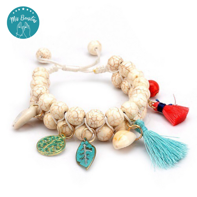 Handmade Woven Natural Turquoise Stone Bracelet (Beige)