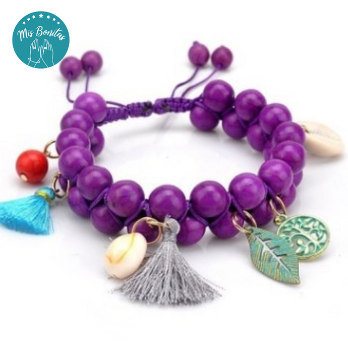 Handmade Woven Natural Turquoise Stone Bracelet (Purple)