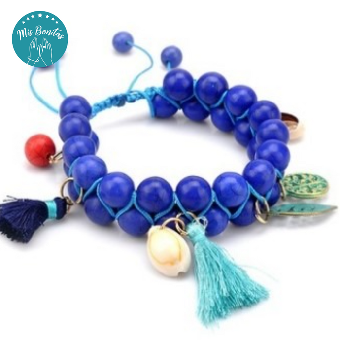 Handmade Woven Natural Turquoise Stone Bracelet (Navy Blue)
