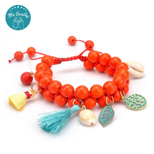 Handmade Woven Natural Turquoise Stone Bracelet (Orange)